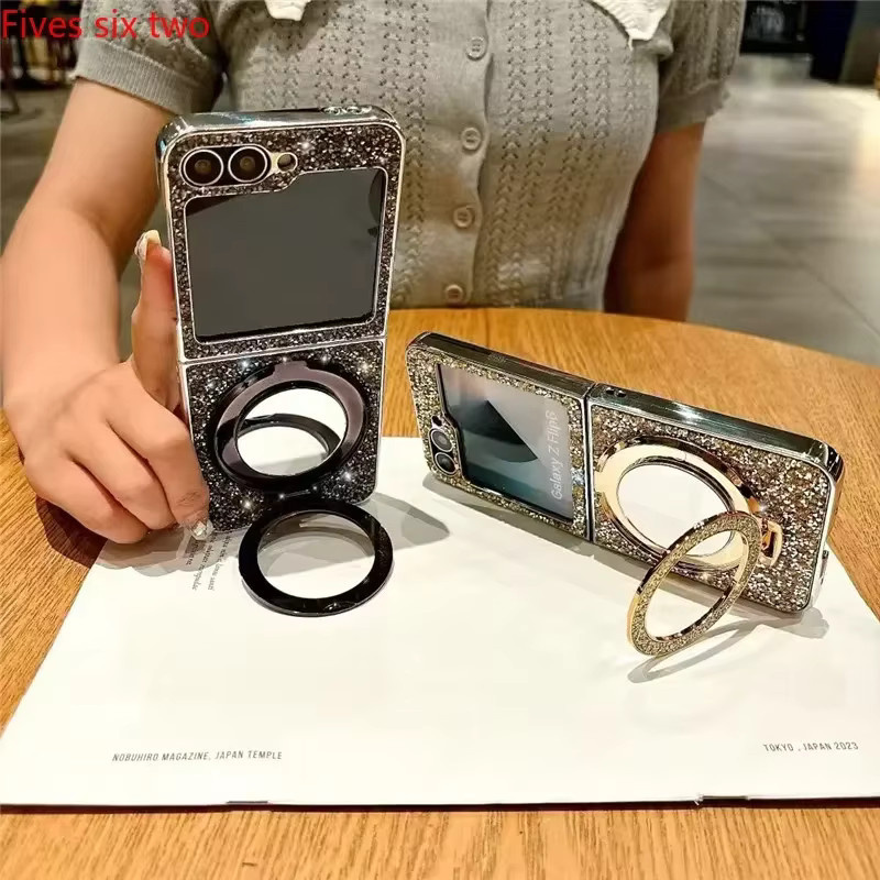 Glitzernde Handyhülle mit Make-up-Spiegel für Samsung Galaxy Z Flip 7, 6, 5, 4, 3 in Schwarz, stoßfeste Rückseite - Bild 2