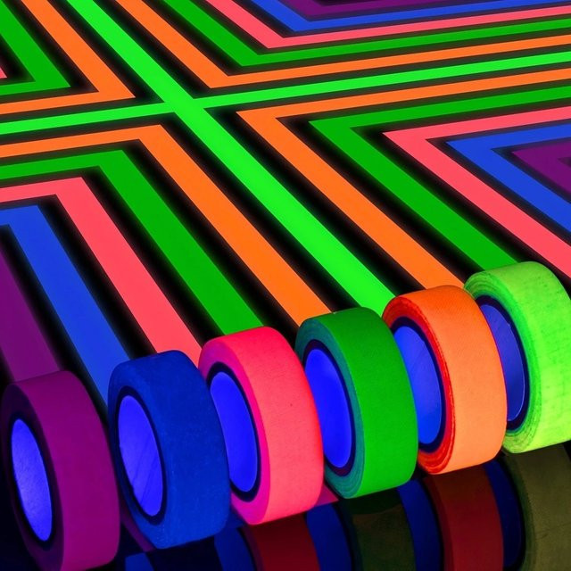 6er Set selbstklebendes UV-Glüh-Baumwollband in Multicolour für Neon-Effekte, Sicherheit und Dekoration - Bild 1