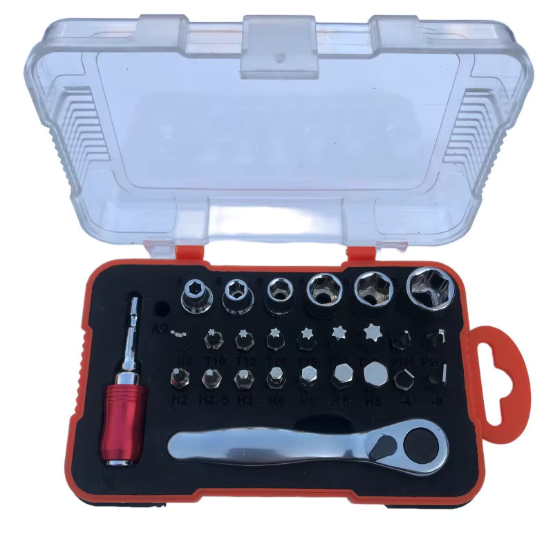 MacWork 27-in-1 Mini-Ratschenschlüssel-Set mit Schraubendreher-Bits und Steckschlüsseln in Rot - Bild 3