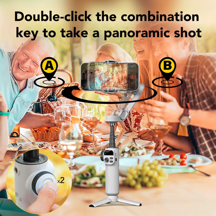 AOCHUAN Smart X2 Smartphone 3-Achsen-Gimbal-Stabilisator mit integrierter Verlängerungsstange und LED-Display in Weiß für iPhone und Android-Handys - Bild 6
