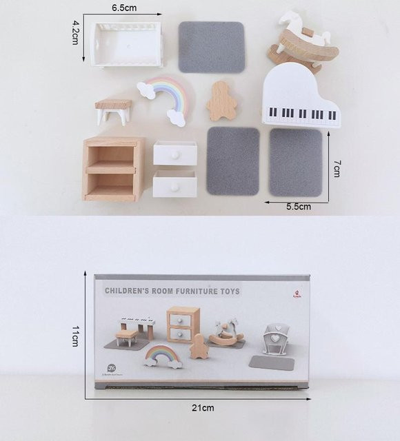 Yiran toy Puppenhausmöbel-Dekorationsset, DIY Badezimmer Schlafzimmer Küchentisch & Stühle, Holz, ab 3 Jahren - Bild 1