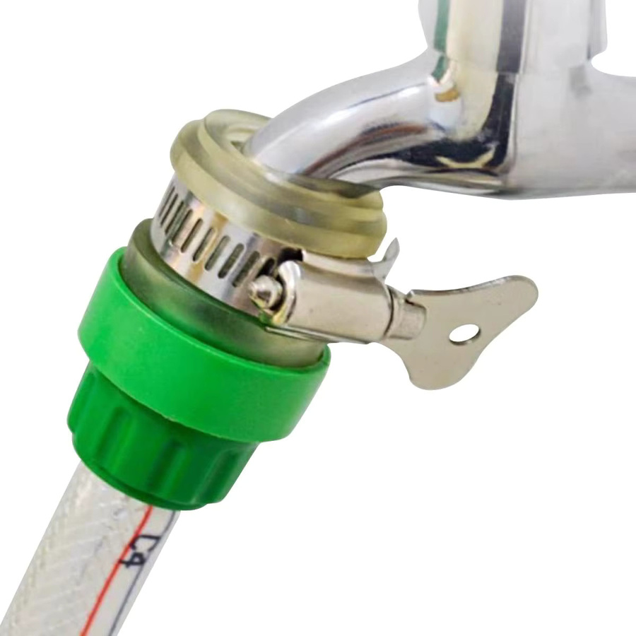 Grüner Kunststoff-Gartenschlauchadapter als Schnellkupplung und Wasserrohrverbinder für die Gartenbewässerung und Autowäsche - Bild 3