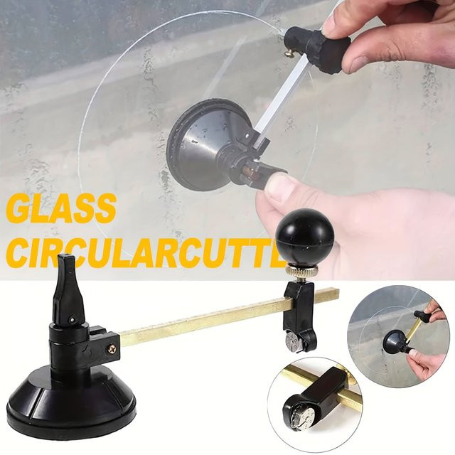 Verstellbarer Glasschneider aus Metall mit Schneidrad und Saugnapf in Schwarz - Bild 1