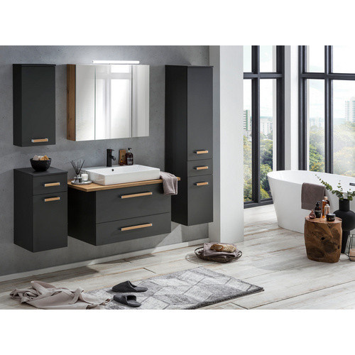 Schildmeyer Waschtisch Duo in Anthrazit und Schwarz, modern und wandmontiert mit LED-Beleuchtung, B/T/H: 102,2 x 57,5 x 50,0 cm - Bild 3
