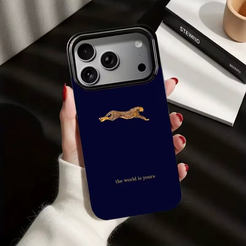 Tiefblaue Handyhülle mit Leopardenmuster aus Soft TPU für Apple iPhone Modelle - Bild 3