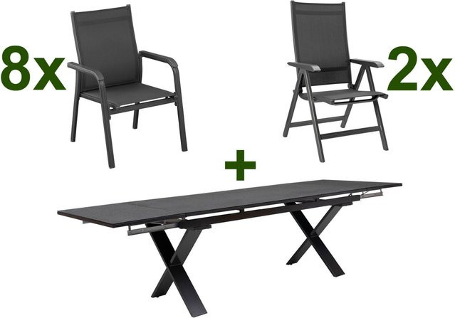 Kettler BasicPlus Garten-Essgruppe in Anthrazit mit ausziehbarem Tisch und 10 Sitzgelegenheiten aus Aluminium und Spraystone - Bild 1