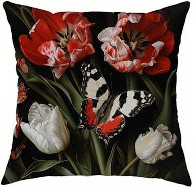 JMG Clothing Kissenbezug mit Blumen- und Schmetterlingsmuster aus kurzem Plüsch, doppelseitig bedruckt, Multicolour, B/B: 45 x 45 cm - Bild 1