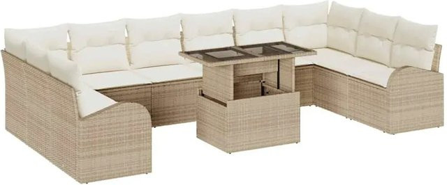 vidaXL Garten-Sofa-Set aus Polyrattan in Beige mit 11-teiliger U-Form, Polsterung und integriertem Kissen-Speicher - Bild 1