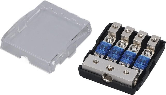 CosyHome Stromverteilerblock 60A mit 1 Eingang und 4 Ausgängen als Audio Sicherungshalter für Auto, Wohnmobil und Solaranlage in Grau/Transparent - Bild 1