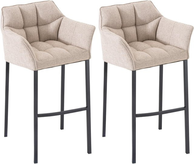 CLP Barhocker 2er Set Damaso beige gepolsterte Barstühle mit Lehne und Metallgestell - Bild 1