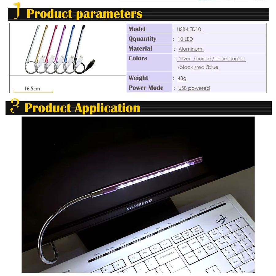 Flexible LED Leselampe YzzYzz für Notebook und PC, tragbare USB-Beleuchtung für Schreibtisch und Schlafzimmer in verschiedenen Farben - Bild 2
