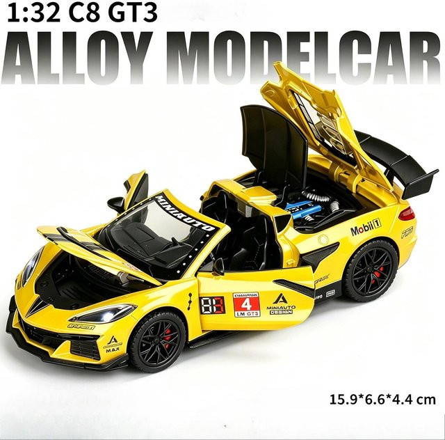 Linyi toy car Simulation C8 Zr1X Faltbares Convertible Rennstreckenversion, Automodell, 1:32, Metall, mit Sound und Licht, ab 14 Jahren - Bild 1