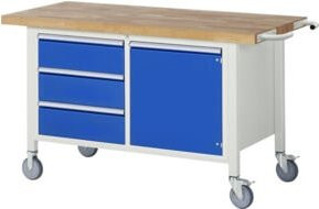 Rau Fahrbare Werkbank 8468 in Grau und Blau mit 3 Schubladen und 1 Tür, B/T/H: 150 x 70 x 88 cm - Bild 1