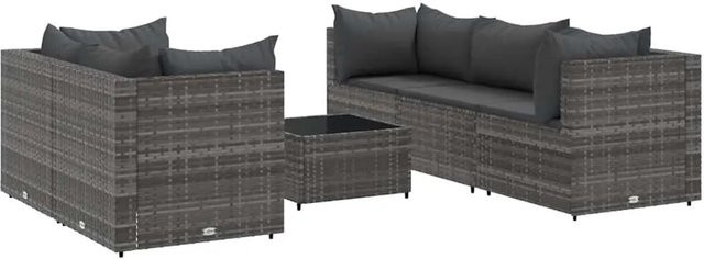 vidaXL 6-tlg. Garten-Lounge-Set in Grau mit Polstern und Kissen aus PE-Rattan und pulverbeschichtetem Stahl - Bild 1