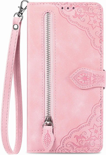 Leder Portemonnaie Flip Case für Samsung Galaxy A54 A34 A24 A53 A33 A72 A52 A23 4G 5G mit Reißverschlusstasche in Rosa - Bild 1