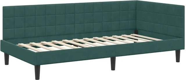 vidaXL Eckbettgestell mit Kopfteil in Dunkelgrün, Stoff und Holz, B/T/H: 90 x 200 x 72 cm - Bild 1
