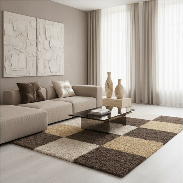 Hochflorteppich RHEIN von Kadima Design, kariert, Braun, B/T: 160 x 230 cm - Bild 1