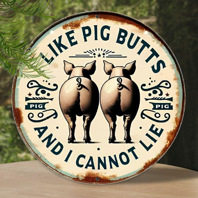 Vintage Metallschild Schweinchen I Like Pig Butts And I Cannot Lie, Durchmesser: 20 cm - Bild 1