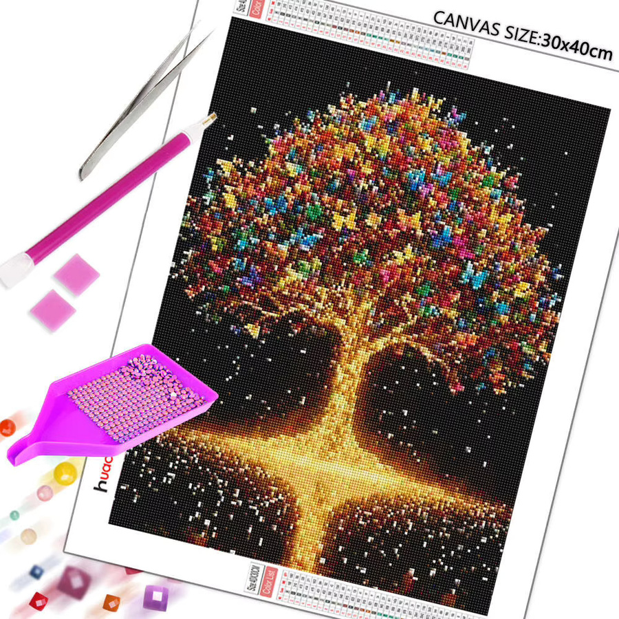 Huacan Diamantmalerei Bastelset mit Baum und Schmetterling in Multicolour, B/H: 20 x 30 cm - Bild 2