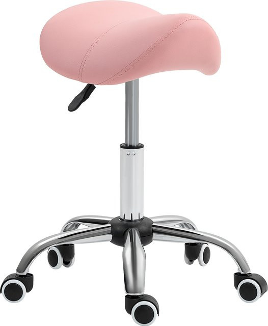 HOMCOM Rollhocker höhenverstellbar in Rosa, 360 Grad drehbarer Sattelhocker aus Kunstleder für Büro, Salon oder Massage und Spa, Höhe: 49-61 cm - Bild 1