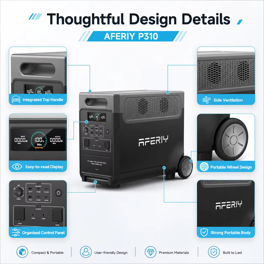 AFERIY AF-P310 Tragbare Powerstation 3600W Solargenerator mit 3840Wh LiFePO4-Akku in Schwarz für Zuhause und Outdoor-Camping - Bild 6