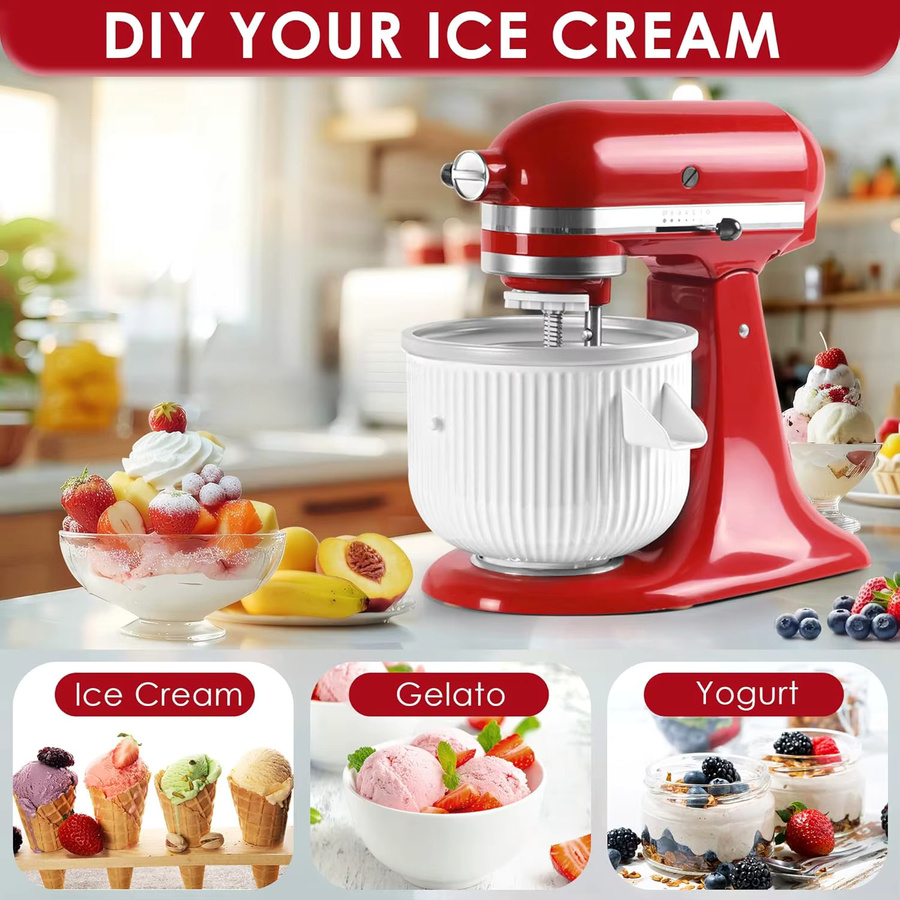 KitchenAid Eismaschinen-Aufsatz für Standmixer, kompatibel mit 4,5/5QT- und 6QT-Modellen, inklusive 2-Liter-Schüssel zur Herstellung von Eis und Joghurt - Bild 2