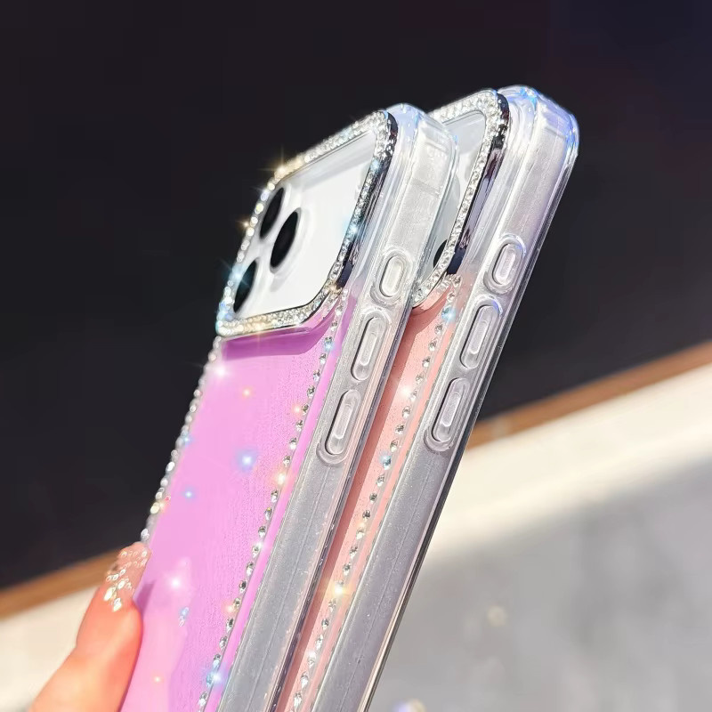 Glitzernde Diamant-Kamera-Hülle für Apple iPhone 17, 16, 15, 14, 13 Pro Max und Plus in Transparent und Pink mit funkelnden Sternen und Pailletten - Bild 3