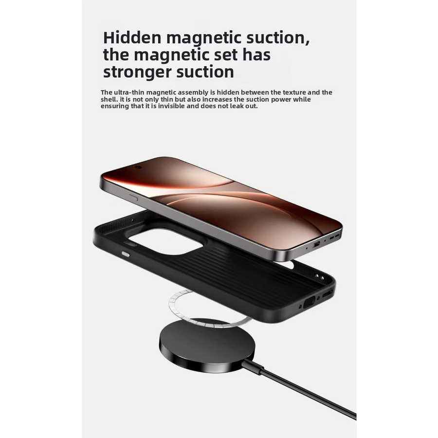 Oppo Wireless Charge Case Texture Business Smooth-Touch Relief mit Legierung Objektiv und stoßfestem Schutz für Find X9 Pro, X8/S Ultra und Reno 14Pro in Schwarz - Bild 3