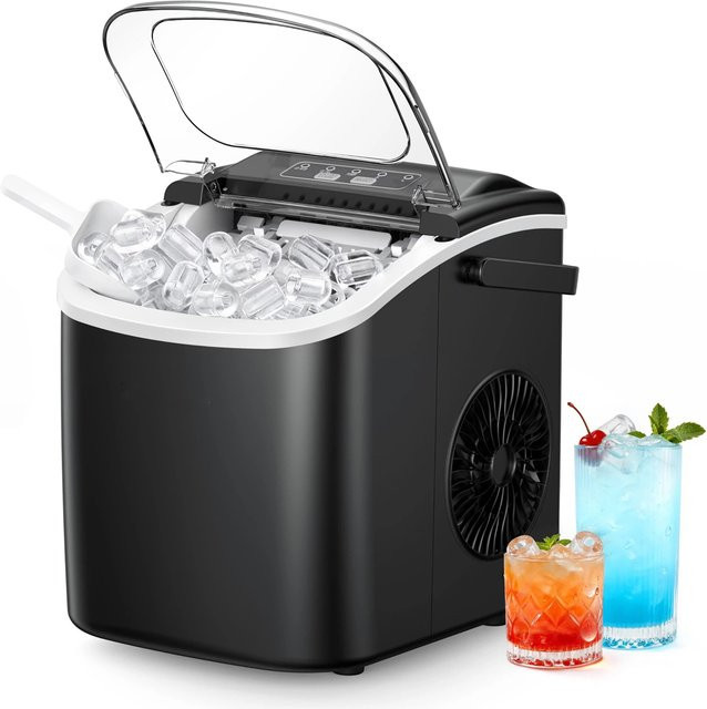 EUHOMY Eiswürfelmaschine aus Edelstahl, Tragbare Mini Eiswürfelmaschine mit Selbstreinigungsfunktion, 1,2 l Volumen, Silber - Bild 1