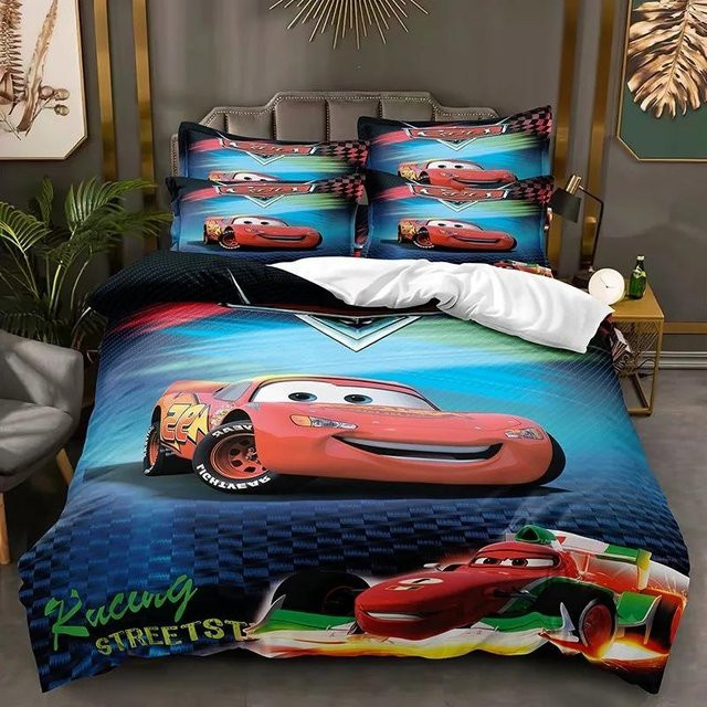 Paslu Bettwäsche Set Lightning McQueen Cartoon Autos für Kinder, 3-teilig, Mehrfarbig, B/H: 135 x 200 cm - Bild 1