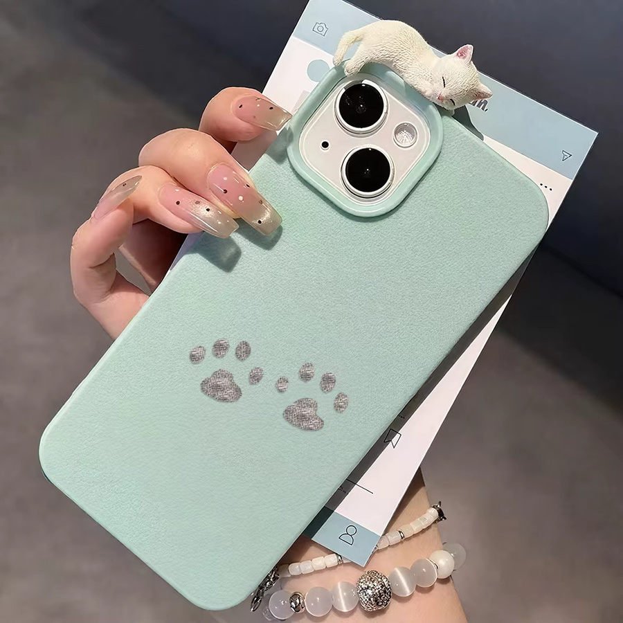 Weiche Silikonhülle mit Katzenpfoten-Design für dein iPhone in Grün, stoßfestes Softcase - Bild 3