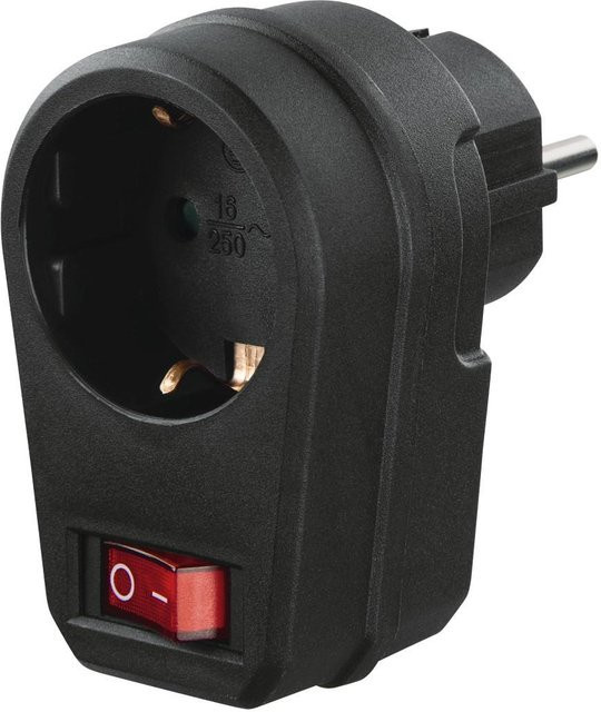 Hama Steckdosenadapter mit Schutzkontakt und Schalter, Schwarz - Bild 1
