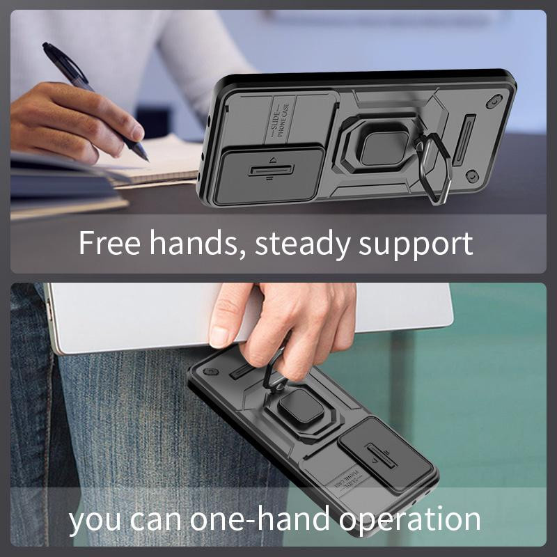 Robuste Panzerhülle mit Magnetring und Kamera-Schiebeabdeckung für Xiaomi Poco M7 Pro in Schwarz - Bild 4
