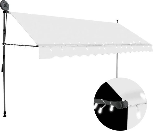 vidaXL Einziehbare Markise Handbetrieben mit LED in Creme, Breite: 400 cm, Ausladung: 120 cm - Bild 1