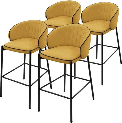 4er Set Barhocker ML-Design in Senfgelb mit Rückenlehne und Fußstütze, B/T/H: 50 x 54 x 101 cm - Bild 1