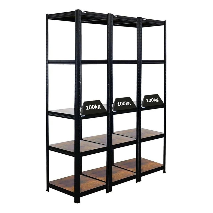 3er Set Wohnregal Ragnar von BERLINLODGE in Vintagebraun und Schwarz, Metallregal mit verstellbaren Fachböden, B/T/H: 180 x 45 x 45 cm - Bild 2