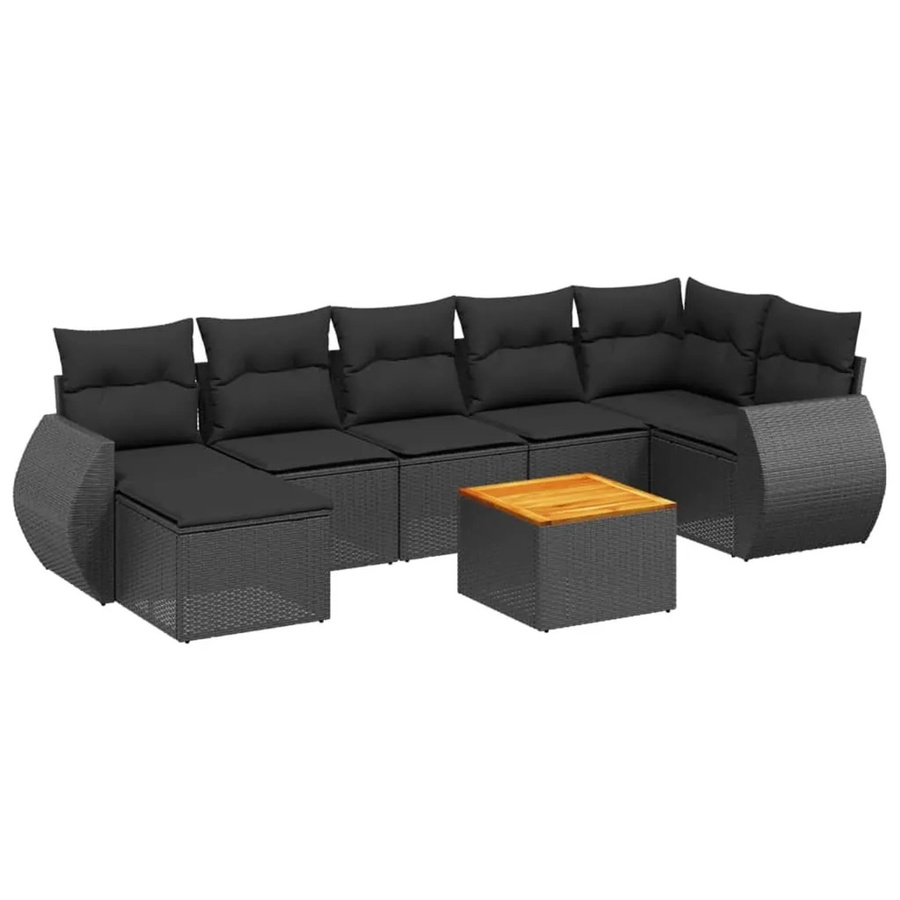 vidaXL 8-tlg Garten-Sofagarnitur in L-Form aus schwarzem Poly-Rattan mit Kissen und pulverbeschichtetem Stahlgestell - Bild 2