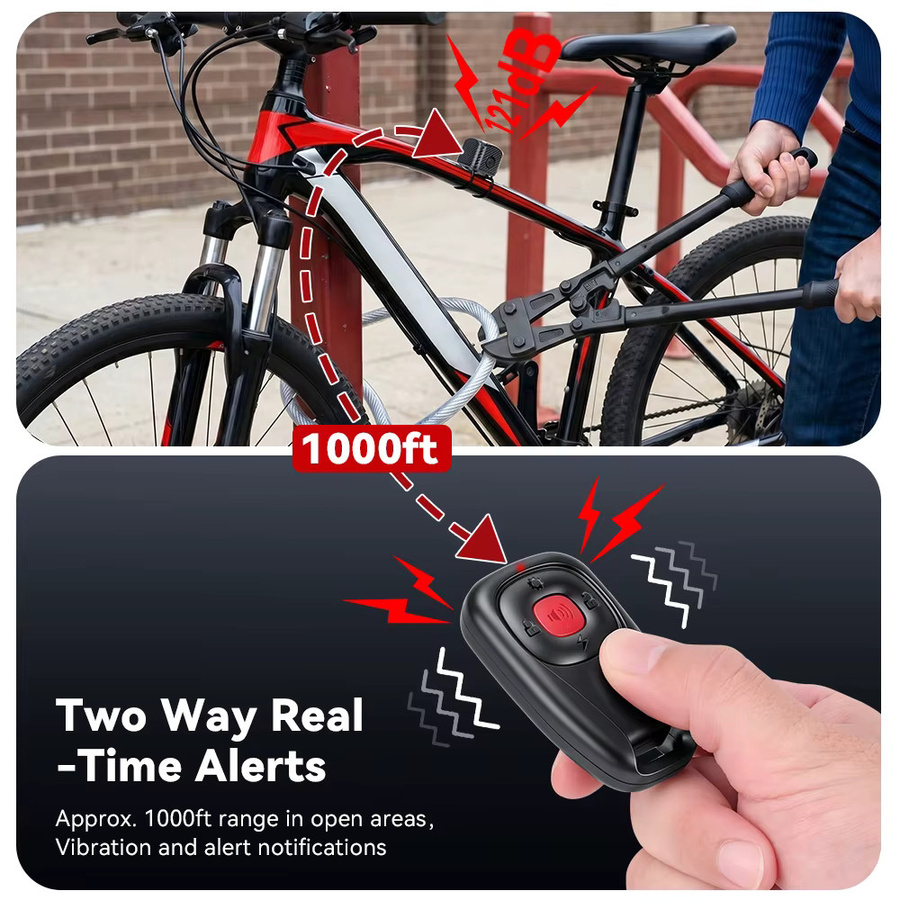 Awapow Kabelloser Ein- und Zwei-Wege-Vibrationsalarm in Schwarz mit 121 dB Anti-Diebstahl-Sensor für Motorrad, Fahrrad und Auto - Bild 2