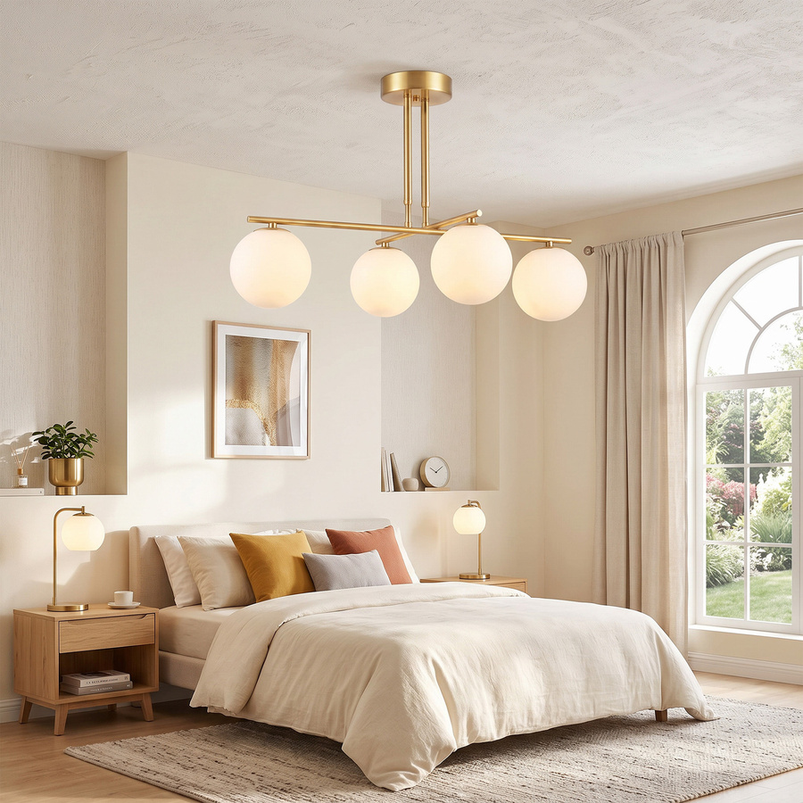 HOMCOM Pendelleuchte mit 4 Kugelschirmen, Höhenverstellbare Hängelampe in Weiß, G9-Fassung, modern für Wohnzimmer, Esszimmer und Küche - Bild 2