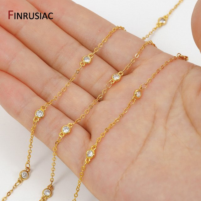 FINRUSIAC Kreuzgliederkette, 18 Karat vergoldetes Messing, Zirkon, 4,2 x 8 mm - Bild 1