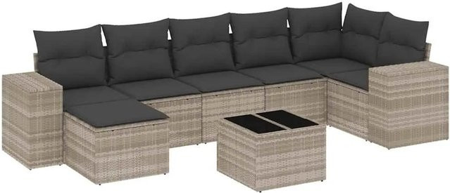 vidaXL 8-teilige Garten-Sofagarnitur aus Poly-Rattan mit Kissen in Hellgrau - Bild 1