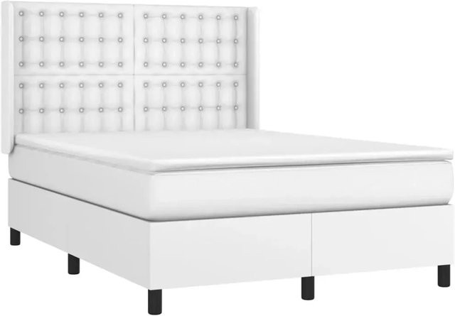 vidaXL Boxspringbett mit Matratze in Weiß, Hybridbett mit LED-Unterbettbeleuchtung und USB-Ladeport, Kunstleder und Stoff, B/T: 140 x 190 cm - Bild 1