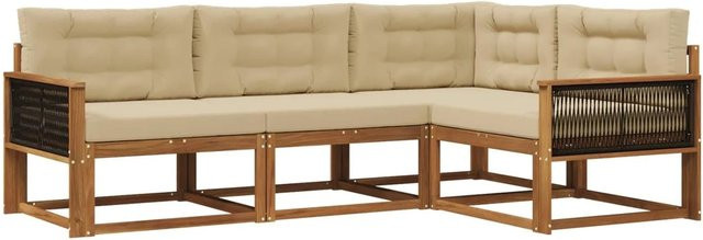 vidaXL Outdoor-Sofagarnitur in L-Form aus massivem Akazienholz mit Kissen in Natur und Beige - Bild 1