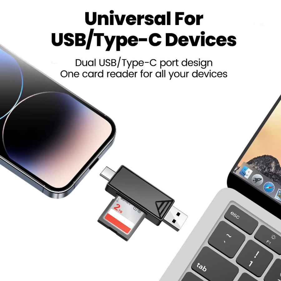 Elough USB-C Multifunktions-Kartenleser mit SD und TF Unterstützung, High Speed USB 3.0 Adapter für Laptop und Tablet, Schwarz - Bild 2