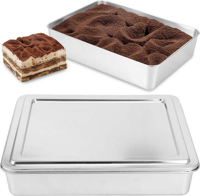 Willstar Tiramisu-Kuchenform aus Edelstahl in Silber, rechteckig mit Deckel und Antihaftbeschichtung - Bild 1