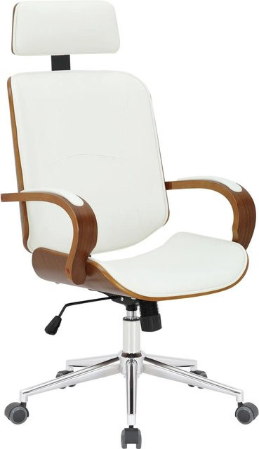 DELUKE Chefsessel KINGO Ergonomischer Bürostuhl aus Kunstleder und Metall in Walnuss/Weiß, B/T/H: 70 x 70 x 118 cm - Bild 1