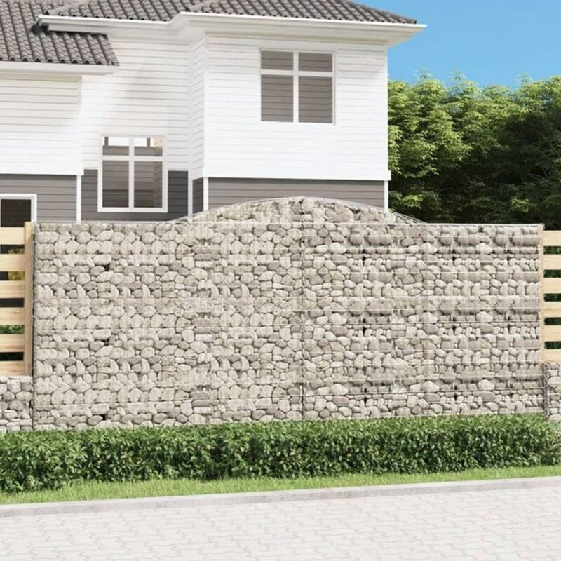 Vidaxl Gabionen mit Hochbogen Set aus verzinktem Eisen in Silber, 6 Stück, B/T/H: 400 x 30 x 180/200 cm - Bild 1