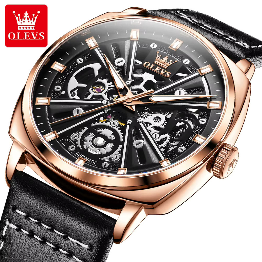 OLEVS Automatikuhr, Lederarmband, Schwarz, Herren - Bild 7