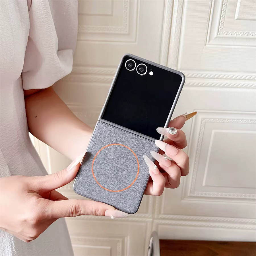 SZMUGUA MagSafe Magnetische Handyhülle aus PU-Leder für Samsung Galaxy Z Flip 7 6 5 5G in Grau - Bild 3