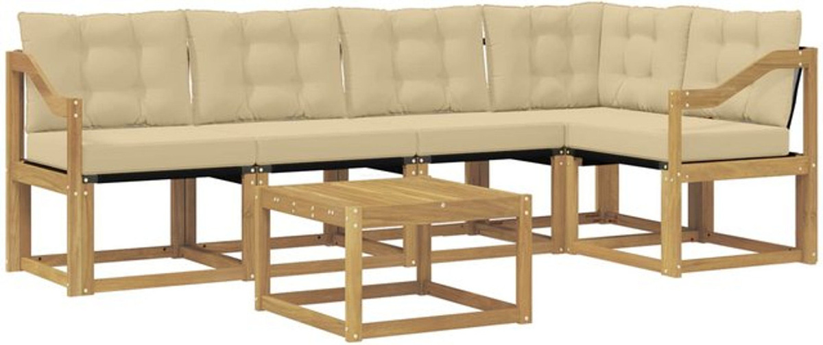 vidaXL Outdoor-Sofagarnitur aus Akazie-Holz mit 6-teiligem Set und Kissen in Weiß und Beige - Bild 1